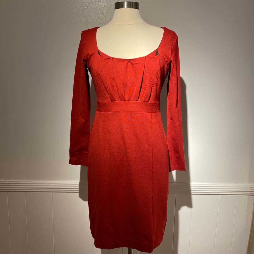 Nicole Miller scoop neck long sleeve dress red